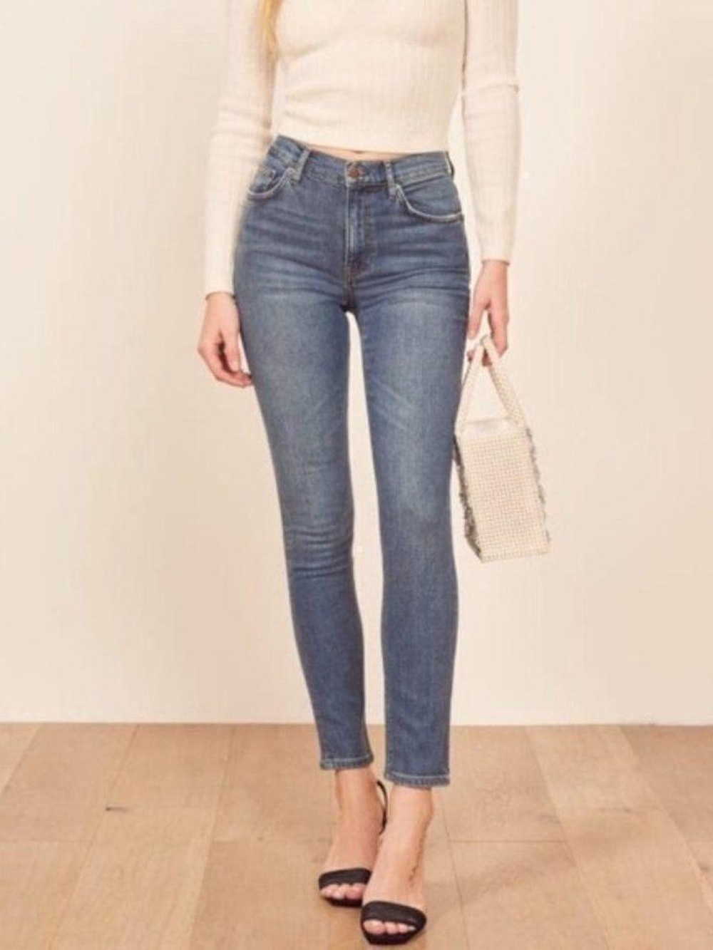 Reformation High & Skinny Blue Rhine Wash Skinny Jeans — Size 23